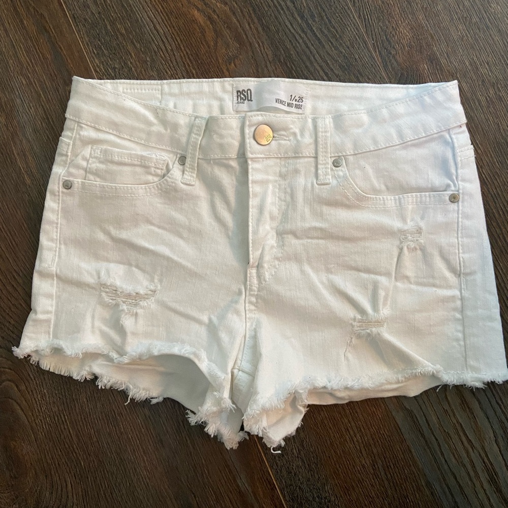 RSQ white cut off denim shorts